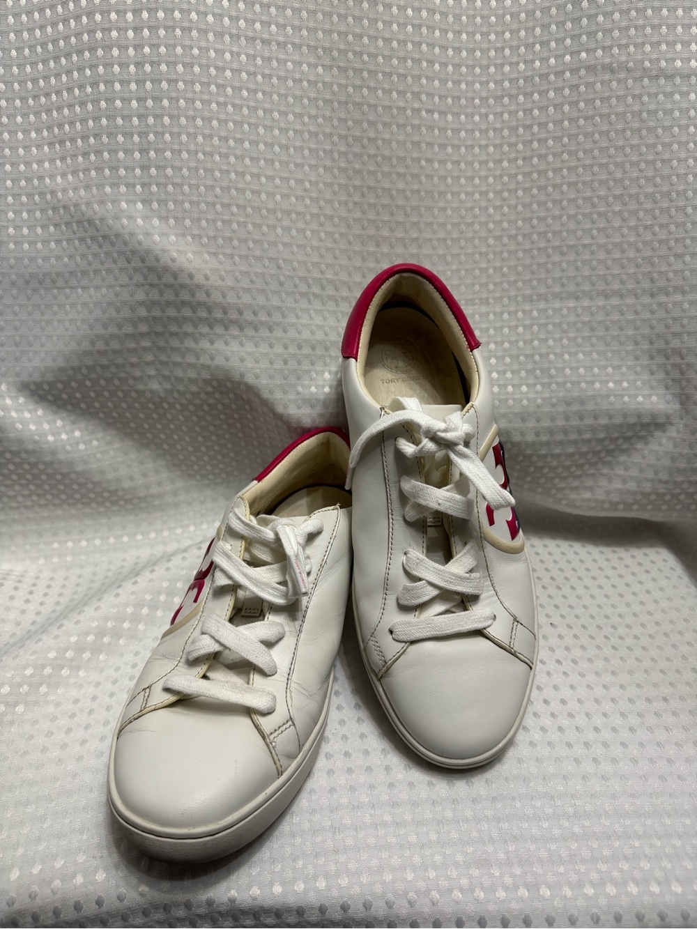 Tory Burch White Leather Sneakers with Pink Accents